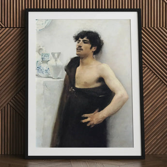 Young Man in Reverie - John Singer Sargent Art Print / Canvas Black-framed Classical Oil Painting Dark, Introspective Gaze, Serene White