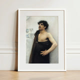 Young Man in Reverie - John Singer Sargent Art Print / Canvas Framed Oil Painting Dark Hair Mustache Black, Introspective Gaze, Serene