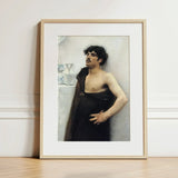Young Man in Reverie - John Singer Sargent Art Print / Canvas Framed Oil Painting Light Wood Frame White, Introspective Gaze, Serene