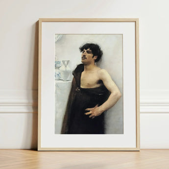Young Man in Reverie - John Singer Sargent Art Print / Canvas Framed Oil Painting Light Wood Frame White, Introspective Gaze, Serene