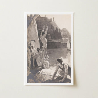 Young Men Bathing Naked in the Tiber - Georges Paul Leroux Art Print / Canvas, Dark Cypress Pinned, Prints