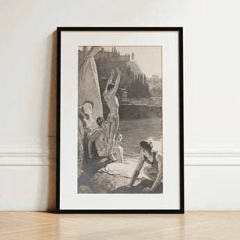 Young Men Bathing Naked in the Tiber - Georges Paul Leroux Art Print / Canvas Prints Black-framed Artwork Monochromatic Illustration Nude
