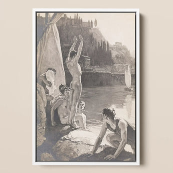Young Men Bathing Naked in the Tiber - Georges Paul Leroux Art Print / Canvas Prints Framed Black-and-white Artwork Classical Scene Nude