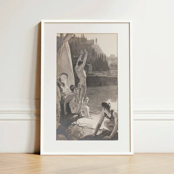 Young Men Bathing Naked in the Tiber - Georges Paul Leroux Art Print / Canvas Prints Framed Black-and-white Illustration Nude Figure Poised