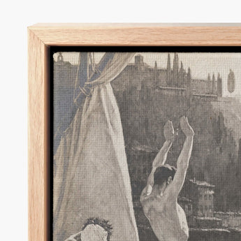 Framed Black-and-white Canvas Print Classical Scene Figures Architecture Young Men, Bathing, Naked, Dark Cypress Pinned, Georges Paul