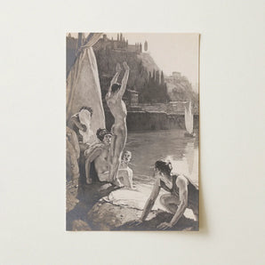 Young Men Bathing Naked in the Tiber - Georges Paul Leroux Art Print / Canvas Prints Sepia-toned Vintage-style Illustration Print Group