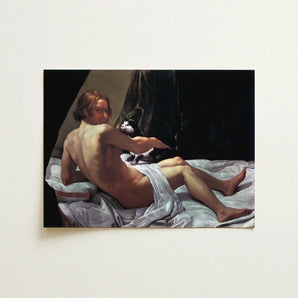 Young Naked Man on a Bed with Cat - Giovanni Lanfranco Art Print / Canvas Framed Oil Painting Nude Male Figure Draped Fine, Playful Desire