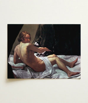 Framed Oil Painting Nude Male Figure Bed Draped Giovanni Lanfranco Fine, Art Print, Playful Desire