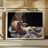 Young Naked Man on a Bed with Cat - Giovanni Lanfranco Art Print / Canvas Wooden-framed Nude Male Figure Painting Fine, Playful Desire