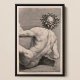 Young Naked Man with a Wreathed Head - J.d. Herz Art Print / Canvas, 12x18’’ / 31x46cm / Black Frame, Posters Prints & Visual Artwork, Toby