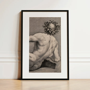 Young Naked Man with a Wreathed Head - J.d. Herz Art Print / Canvas, 12x18’’ / 31x46cm / Black Frame / Matboard, Posters Prints & Visual