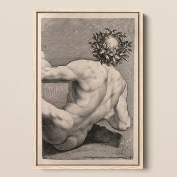 Young Naked Man with a Wreathed Head - J.d. Herz Art Print / Canvas, 12x18’’ / 31x46cm / Natural Frame, Posters Prints & Visual Artwork,