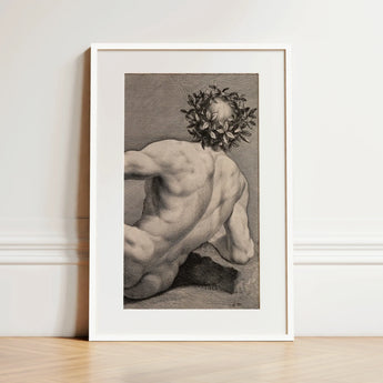 Young Naked Man with a Wreathed Head - J.d. Herz Art Print / Canvas, 12x18’’ / 31x46cm / White Frame / Matboard, Posters Prints & Visual