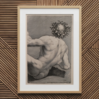 Young Naked Man with a Wreathed Head - J.d. Herz Art Print / Canvas, 20x30’’ / 51x76cm / Natural Frame / Matboard, Posters Prints & Visual