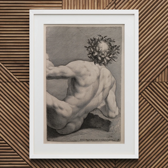Young Naked Man with a Wreathed Head - J.d. Herz Art Print / Canvas, 20x30’’ / 51x76cm / White Frame / Matboard, Posters Prints & Visual