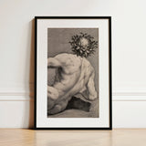 Young Naked Man with a Wreathed Head - J.d. Herz Art Print / Canvas Black-framed Artwork Detailed Monochrome Muscular Figure Laurel Wreath,