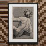 Young Naked Man with a Wreathed Head - J.d. Herz Art Print / Canvas Black-framed White-matted Classical Nude Male Figure Laurel, Johann