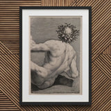 Young Naked Man with a Wreathed Head - J.d. Herz Art Print / Canvas Black-framed White-matted Classical Nude Male Figure Laurel, Johann