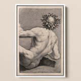 Young Naked Man with a Wreathed Head - J.d. Herz Art Print / Canvas Framed Black-and-white Muscular Figure Laurel Wreath, Johann David
