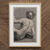 Young Naked Man with a Wreathed Head - J.d. Herz Art Print / Canvas Framed Black-and-white Muscular Figure Leaves Encased Light, Johann