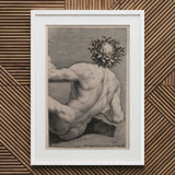 Young Naked Man with a Wreathed Head - J.d. Herz Art Print / Canvas Framed Black-and-white Nude Male Figure Laurel Wreath, Johann David