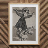 A Young Woman Flying in the Air with a Butterfly on Her Head - Francisco De Goya Art Print, 20x30’’ / 76x101cm / Natural Frame / 2’’