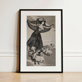 A Young Woman Flying in the Air with a Butterfly on Her Head - Francisco De Goya Art Print / Canvas, 12x18’’ / 31x46cm / Black Frame