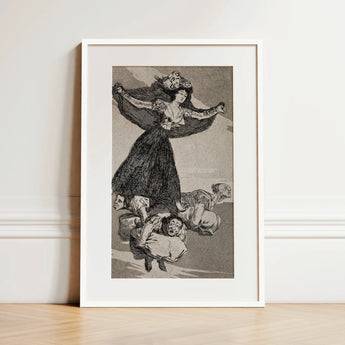 A Young Woman Flying in the Air with a Butterfly on Her Head - Francisco De Goya Art Print / Canvas, 12x18’’ / 31x46cm / White Frame