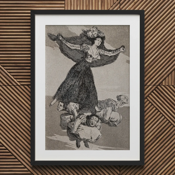 A Young Woman Flying in the Air with a Butterfly on Her Head - Francisco De Goya Art Print / Canvas Framed Goya Woman Grotesque Figures