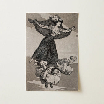 A Young Woman Flying in the Air with Butterfly on Her Head - Francisco De Goya Art Print / Canvas Monochromatic Ink Illustration Elaborate