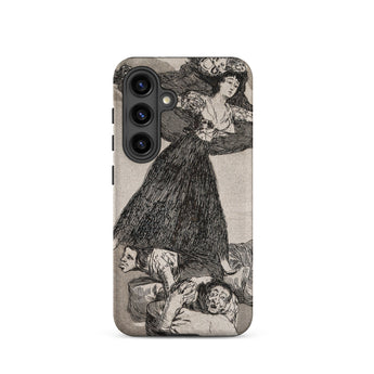 A Young Woman Flying in the Air - Francisco De Goya Phone Case Samsung Galaxy S24 / Matte Black-and-white Illustrated Phone Case Dramatic