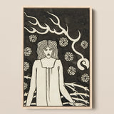 Giovane donna circondata da rovi, fulmini e rose - Stampa artistica / Tela di Aubrey Vincent Beardsley, 12x17’’ / A3 / Cornice naturale, Poster