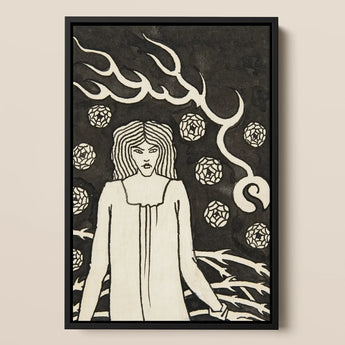 Giovane donna circondata da rovi, fulmini e rose - Stampa artistica / Tela di Aubrey Vincent Beardsley, 12x17’’ / A3 / Cornice nera, Poster