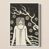 Giovane donna circondata da rovi, fulmini e rose - Stampa artistica / Tela di Aubrey Vincent Beardsley, 12x17’’ / A3 / Cornice bianca, Poster