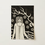Young Woman Surrounded by Briars Lightning and Roses - Aubrey Vincent Beardsley Art Print / Canvas, 12x18’’ / 31x46cm / Unframed