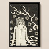 Young Woman Surrounded by Briars Lightning and Roses - Aubrey Vincent Beardsley Art Print / Canvas Black-framed Artwork Stylized White