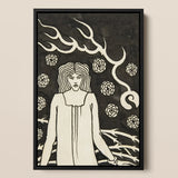 Young Woman Surrounded by Briars Lightning and Roses - Aubrey Vincent Beardsley Art Print / Canvas Black-framed Artwork Stylized White