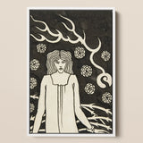 Young Woman Surrounded by Briars Lightning and Roses - Aubrey Vincent Beardsley Art Print / Canvas Black White Framed Artwork Stylized