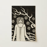 Young Woman Surrounded by Briars Lightning and Roses - Aubrey Vincent Beardsley Art Print / Canvas Black White Illustrated Art Print