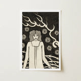 Young Woman Surrounded by Briars Lightning and Roses - Aubrey Vincent Beardsley Art Print / Canvas Black White Illustrated Antler-like