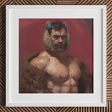 Zaddy Bear - Schwule Muscle-Daddy-Kunstdruck / Leinwand, 12x12’’ / 31x31cm / Weißer Rahmen / Passepartout, Poster, Drucke & visuelle Kunstwerke, Toby Leon