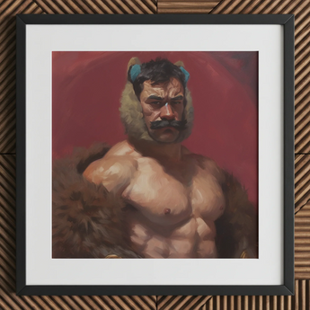 Zaddy Bear - Gay Muscle Daddy Art Print / Canvas, 12x12’’ / 31x31cm / Black Frame / Matboard, Posters Prints & Visual Artwork, Toby Leon