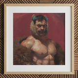 Zaddy Bear - Gay Muscle Daddy Art Print / Canvas, 12x12’’ / 31x31cm / Natural Frame / Matboard, Posters Prints & Visual Artwork, Toby Leon