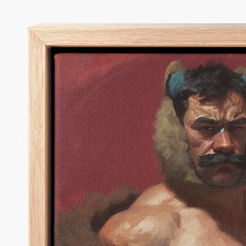 Rustic Wooden-framed Canvas Painting Muscular Man Dark Hair Muscle Daddy Art, Bear, Zaddy