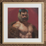 Zaddy Bear - Gay Muscle Daddy Art Print / Canvas Framed Oil Painting Muscular Man Dark Hair Blue, Prints