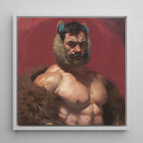 Zaddy Bear - Gay Muscle Daddy Art Print / Canvas Framed Oil Painting Muscular Man Dark Hair Prominent, Prints