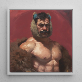 Zaddy Bear - Gay Muscle Daddy Art Print / Canvas Framed Oil Painting Muscular Man Dark Hair Prominent Muscle Daddy Art, Bear Daddy, Zaddy