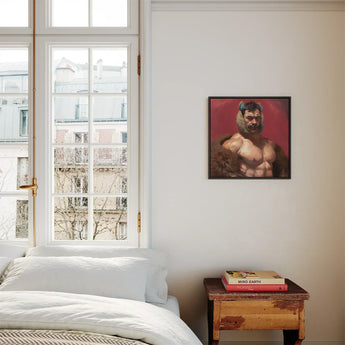 Zaddy Bear - Gay Muscle Daddy Art Print / Canvas Framed Painting Muscular Man Dark Hair Beard Fur, Prints