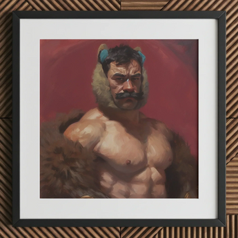 Zaddy Bear - Gay Muscle Daddy Art Print / Canvas Framed Painting Muscular Man Dark Hair Blue Ear Muscle Daddy Art, Bear Daddy, Zaddy