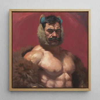 Zaddy Bear - Gay Muscle Daddy Art Print / Canvas Square-framed Oil Painting Muscular Man Dark Hair Prominent, Prints